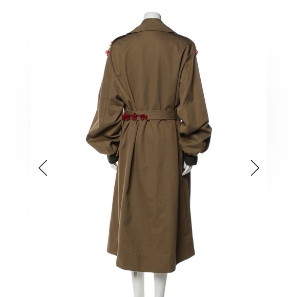 Simone Rocha Spring 23 Beaded Double Buckle Belted Trench Coat in Khahki/ Poppy - Picture 3 of 6